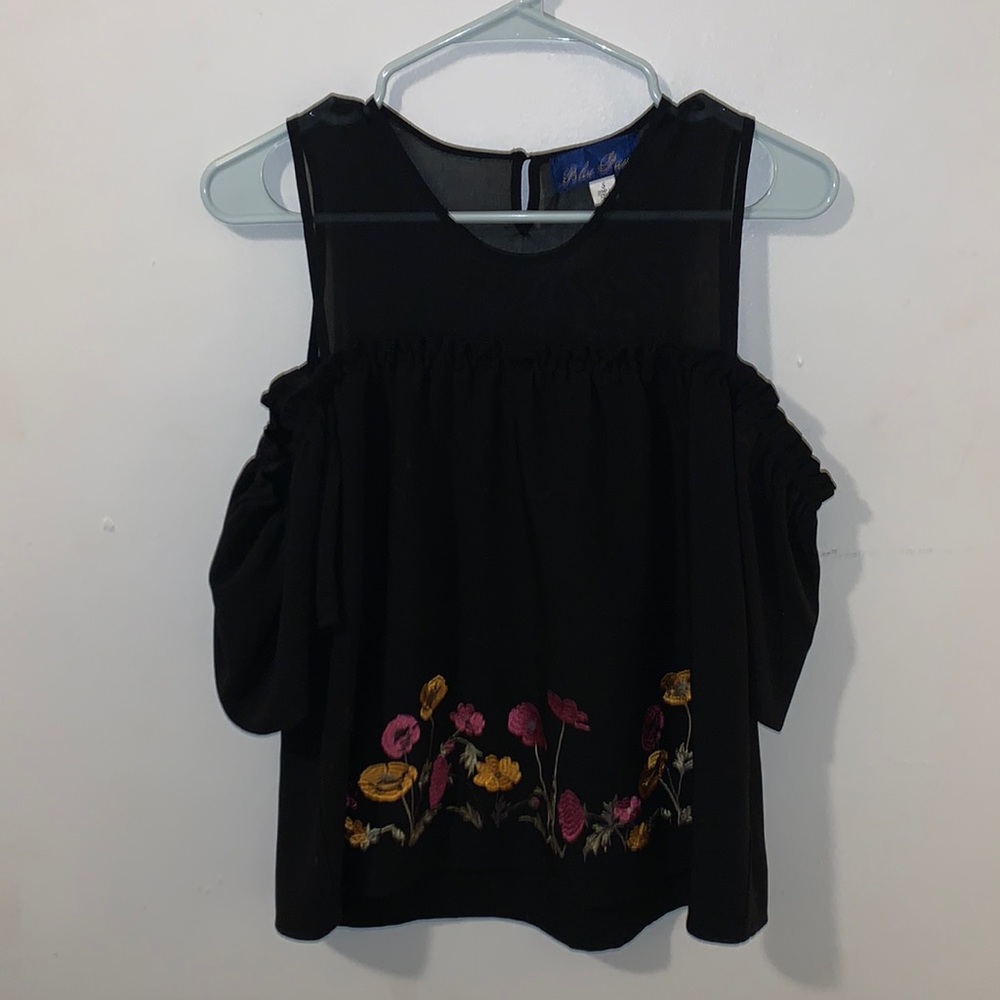 Black, Floral Embroidered Top